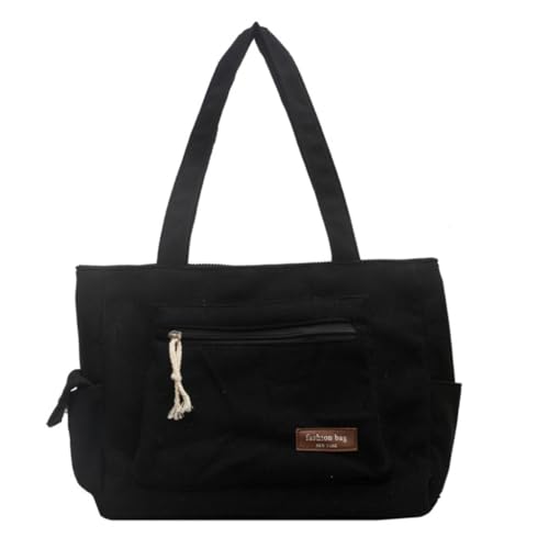 PLCPDM Damentasche mit großem Fassungsvermögen, modische Cord-Handtaschen, Mädchen, legere Umhängetasche, Schultasche, Reisetasche, Schwarz von PLCPDM