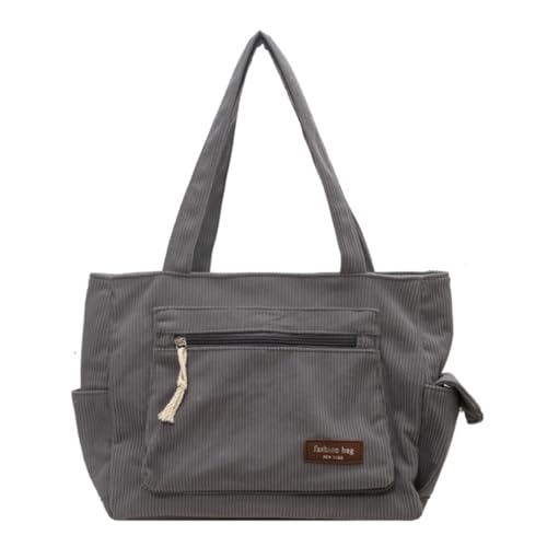 PLCPDM Damentasche mit großem Fassungsvermögen, modische Cord-Handtaschen, Mädchen, legere Umhängetasche, Schultasche, Reisetasche, grau von PLCPDM