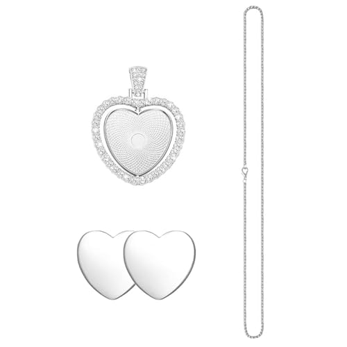 PLCPDM Doppelseitiger Herz Anheizt Halskette Set Rotierende Inlay Tablettschmuck Die Accessoires Für Modische Frauen Mädchen Machen von PLCPDM