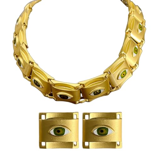 PLCPDM Einzigartige, mattgoldfarbene quadratische Augen-Halskette und Ohrringe, stilvolle Ohrstecker und Choker-Ketten, Schmuck-Set für Versammlungen, Partys, Siehe Abbildung von PLCPDM