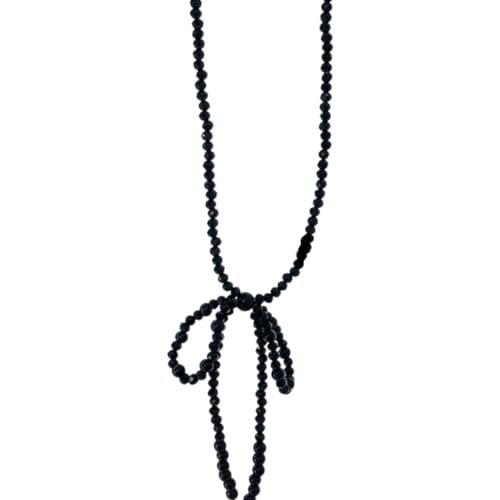 PLCPDM Elegante Halskette, kurze Schleife, Kristall-Perlen, Choker, schlichtes Schlüsselbein-Kette, modische Halskette, Statement-Schmuck, Wie abgebildet von PLCPDM