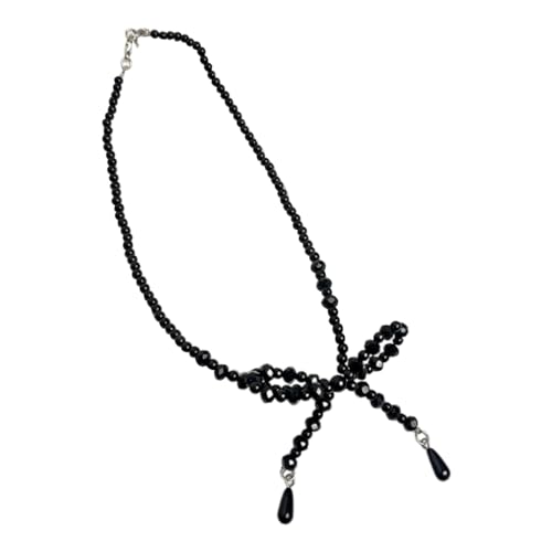 PLCPDM Elegante Halskette mit Kristallperlen, Schleife, Anhänger, Schlüsselbeinkette, modische Schmetterlings-Halskette, Schmuck für Damen, Wie abgebildet von PLCPDM