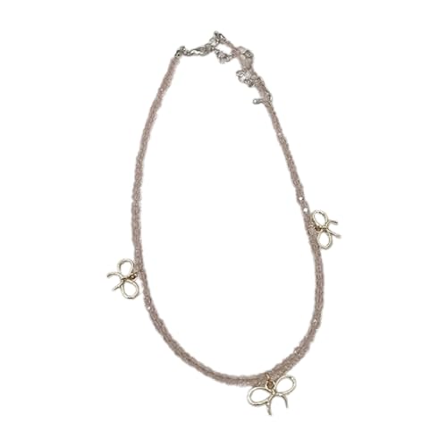 PLCPDM Elegante Halskette mit Schleife, Kristall-Perlen, Choker, schlichtes Schlüsselbein-Kette, modischer Halsreif, Statement-Schmuck, Wie abgebildet von PLCPDM