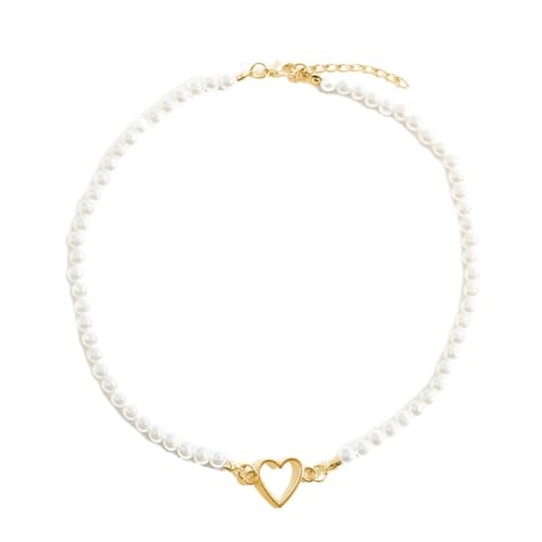 PLCPDM Elegante Herz-Halskette, zarte Liebes-Halskette, Perlen-Halskette, modische Charm-Halskette, geeignet für verschiedene Anlässe, Wie abgebildet von PLCPDM