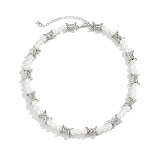 PLCPDM Elegante Perlen-Choker-Halskette, handgefertigt, mit auffälligen Metalldetails, Gothic-Schmuck, Zubehör, Mädchen-Geschenk, Wie abgebildet von PLCPDM