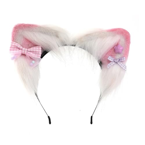 PLCPDM Ethnisches Haarband in Katzenohrenform mit kleiner Schleife, Haarreif für Erwachsene, Live-Übertragung, Party-Kopfschmuck von PLCPDM