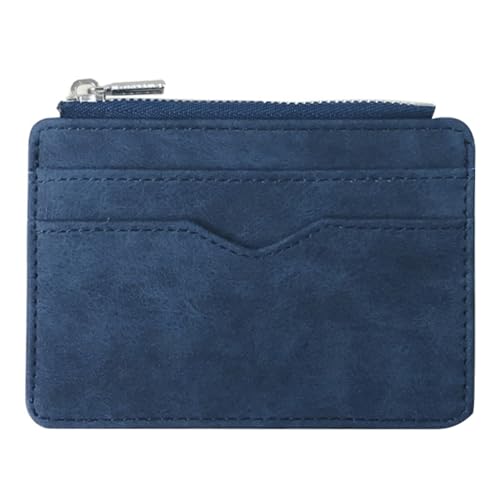 PLCPDM Geldbörse aus mattem Leder für Damen, Herren, Münztasche, kurze Geldbörse, Reißverschlüsse, Münzgeldbörse, Wechselgeldbörse, modisch, Multi-Kartenhalter, blau von PLCPDM