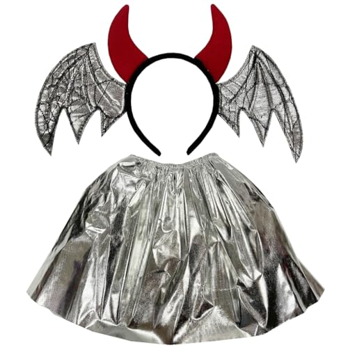 PLCPDM Glitzerndes Halloween-Teufels-Stirnband-Kleid-Set, Cosplay, Party, Kopfbedeckung, Haarreif, lustiges dunkles Stirnband, Halloween-Dress Up von PLCPDM