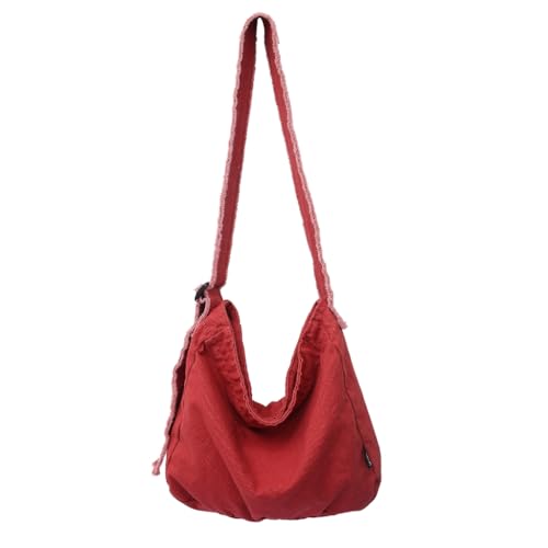 PLCPDM Grunge-Tasche für Damen, lässige Umhängetasche, große Kapazität, Umhängetasche, Schultasche, Segeltuch, Kuriertasche, Einkaufstasche, rot von PLCPDM