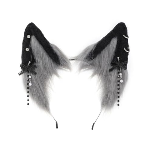 PLCPDM Haarreif mit Katzenohren und Schleife, für Damen, Teenager, Haarreif für Live-Übertragung, Cartoon, Karneval, Haarband von PLCPDM