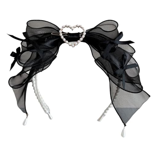 PLCPDM Haarreif mit Spitzenschleifen, für Mädchen, Cosplay, Perlenhaarband, Kopfschmuck, Haarschmuck von PLCPDM