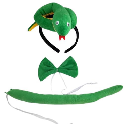 PLCPDM Halloween Snake Kostüm Set Halloween Snake Cosplay Kostüm Schlangen Haarband Schwanz Bowtie Und Handschuh Für Kinder Erwachsene von PLCPDM