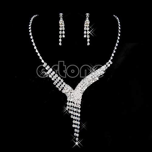PLCPDM Halskette für Hochzeit, Kristall, Abschlussball, Brautschmuck, Ohrringe für Strass, Brautjungfernschmuck, Siehe Abbildung von PLCPDM