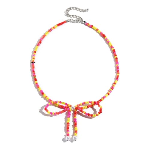 PLCPDM Halskette mit Schleifen-Anhänger, Schlüsselbein-Kette, Acrylperlen, Schmetterling, Statement-Damen-Halskette, verstellbares Schlüsselbein-Kette, Schmuck, Wie abgebildet von PLCPDM