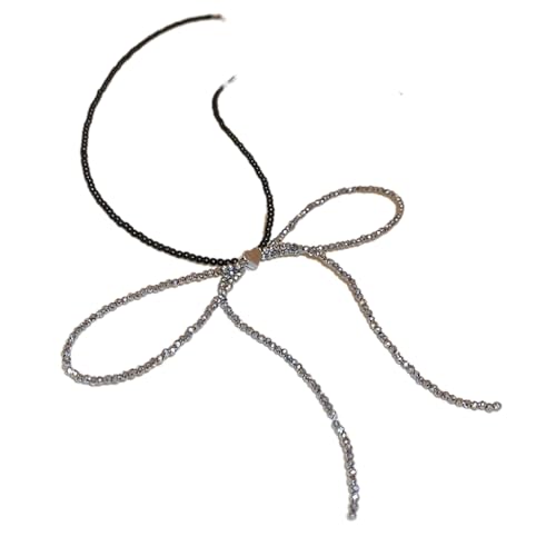 PLCPDM Halskette mit süßem Schleifen-Anhänger, Herzschleife, schwarze Perlen, Halsschmuck, minimalistische Schleife, Schlüsselbeinkette für Damen, Siehe Abbildung von PLCPDM