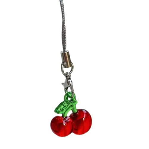 PLCPDM Handyanhänger mit Obstmotiven, schöner Pfirsich-/Kirschen-Charm, schöne Obst-Handyschnur für Obst-Enthusiasten, Water Red Cherry 4 von PLCPDM