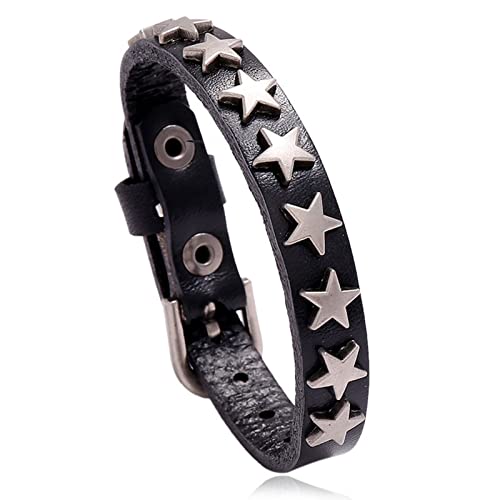PLCPDM Lederärzte Armband Legierung Stern Armband Verstellbarer Armreif Weitmanschette Armbänder Gothic Punkschmuck Für Frauen Männer von PLCPDM