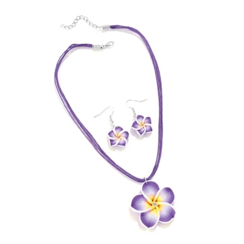 PLCPDM Mehrfarbiger Frangipani-Anhänger, Wachsseil, Halskette, Statement, ethnischer Schmuck-Set, Damen-Halskette und Ohrringe, Siehe Abbildung von PLCPDM