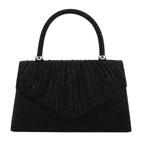 PLCPDM Modische Abendtasche, Handtasche mit plissierten Details, Schultertasche, Kette, Party-Handtasche, Crossbody-Tasche, perfekt für Damen, Schwarz von PLCPDM