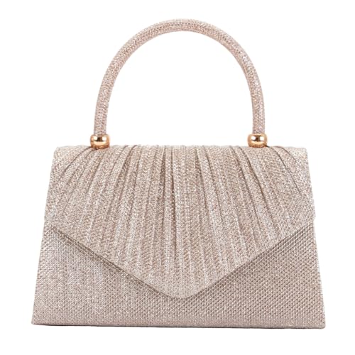 PLCPDM Modische Abendtasche, Handtasche mit plissierten Details, Schultertasche, Kette, Party-Handtasche, Crossbody-Tasche, perfekt für Damen, champagnerfarben von PLCPDM