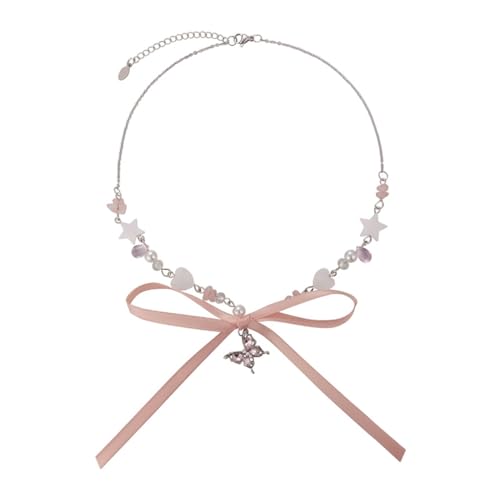 PLCPDM Modische Schleife Halskette für Damen und Mädchen Schmetterling Anhänger Halskette Einstellbare Länge Choker Zubehör, Wie abgebildet von PLCPDM