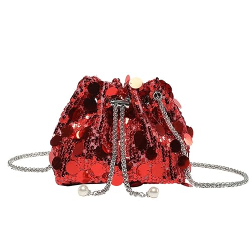 PLCPDM Modische Strass-Umhängetasche für Damen, Abend-Handtasche und Geldbörse, Eimer-Tasche, Umhängetasche, Kordelzug, Kuriertasche, rot von PLCPDM