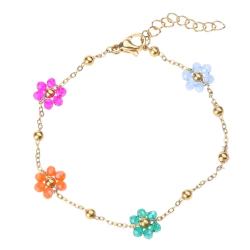 PLCPDM Modische bunte Blumenperlen-Armbänder, Halskette, Armband, süßer, niedlicher Choker-Halskette, verstellbarer Armreif, Siehe Abbildung von PLCPDM