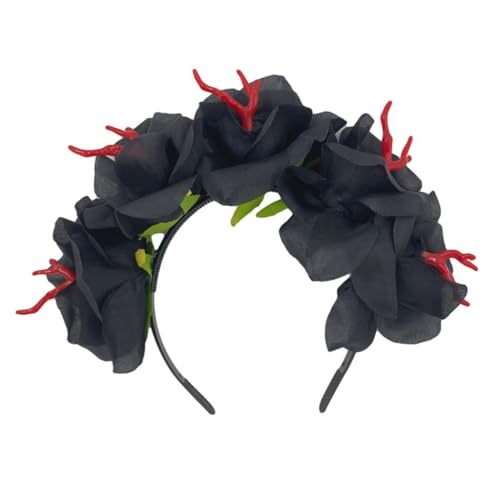 PLCPDM Modischer Haarreif in Blumen- und Totenkopf-Form, mehrfarbig, für Halloween, Bühne, Hochzeit, Party, Damen-Styling-Stirnband von PLCPDM