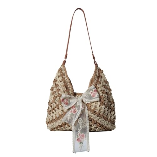 PLCPDM Multifunktionale Strohtasche, Bohemian-Schultertasche für Damen, Urlaub, Strand, Handtaschen, ideal für Strandurlaub, khaki von PLCPDM