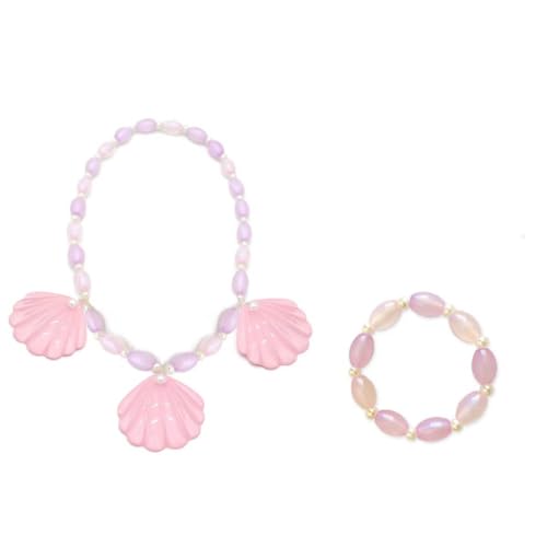 PLCPDM Niedliches Set aus Halskette, Ohrringen, Armbändern, rosa Perlen, Schlüsselbeinkette, Schmuck für Mädchen, Prinzessinnen-Armbänder, Siehe Abbildung von PLCPDM