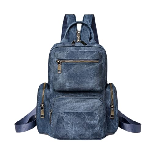 PLCPDM PU-Leder-Rucksack für Damen, Studenten, Schule, Büchertaschen, einfacher Tagesrucksack, kleiner Rucksack, modischer Reiserucksack, Schultertasche, blau von PLCPDM