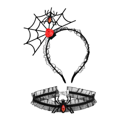 PLCPDM Punk Spinnennetz Form Haarband und Cosplay Spitze Choker Set Halloween Zubehör für Frauen Mädchen Karneval Party Supplies von PLCPDM