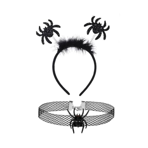 PLCPDM Punk Spinnennetz Form Haarband und Cosplay Spitze Choker Set Halloween Zubehör für Frauen Mädchen Karneval Party Supplies von PLCPDM