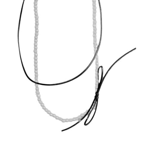 PLCPDM Schicke doppellagige Leder-Halskette mit Schleife, Temperament, Halsband, geeignet für Damen, Wie abgebildet von PLCPDM