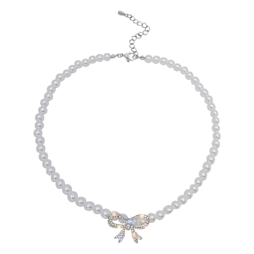 PLCPDM Stilvolle Perlen-Halskette, Schleifen-Halskette, Charm-Halskette, eleganter Halsschmuck, Schlüsselbeinkette, auffälliger Schmuck für Mädchen, Siehe Abbildung von PLCPDM
