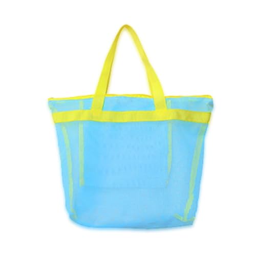 PLCPDM Strand-Spielzeugtasche, Netz-Strandtasche, große Kapazität, Strand-Handtasche, Reise-Kulturbeutel, Waschbeutel für Kinder, Frauen und Mädchen, Blau-gelber Riemen von PLCPDM