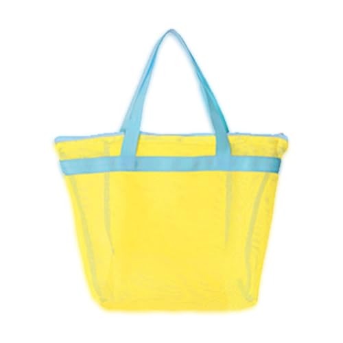 PLCPDM Strand-Spielzeugtasche, Netz-Strandtasche, große Kapazität, Strand-Handtasche, Reise-Kulturbeutel, Waschbeutel für Kinder, Frauen und Mädchen, Gelb-blauer Riemen von PLCPDM