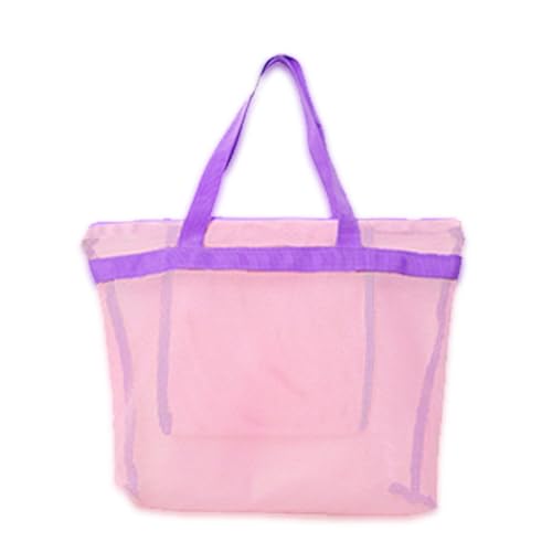 PLCPDM Strand-Spielzeugtasche, Netz-Strandtasche, große Kapazität, Strand-Handtasche, Reise-Kulturbeutel, Waschbeutel für Kinder, Frauen und Mädchen, Pink-violetter Riemen von PLCPDM