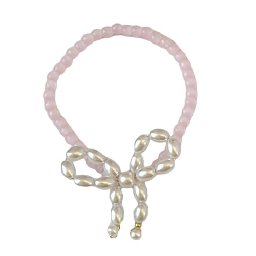 PLCPDM Süßer und stilvoller Schleifen-Schmuck aus Kunstharz, elegante rosa Perlen-Halskette/Armband/Ringe/Ohrringe mit Perlenschleife, Siehe Abbildung von PLCPDM