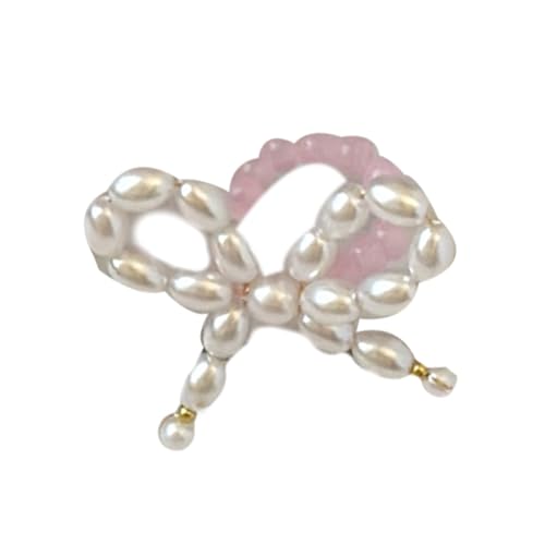 PLCPDM Süßer und stilvoller Schleifen-Schmuck aus Kunstharz, elegante rosa Perlen-Halskette/Armband/Ringe/Ohrringe mit Perlenschleife, Siehe Abbildung von PLCPDM