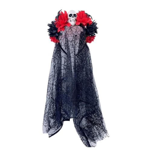 PLCPDM Tüll Schädel Blume Haarband für Frauen Cosplay Party Kostüm Tag des Todes Stirnband Halloween Haarschmuck von PLCPDM