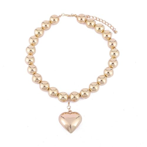 PLCPDM Übertriebene Perlen-Halskette, große CCB-Kugel-Perlenkette, personalisierbarer Herz-Anhänger, mehrschichtige Halskette für Damen, Style 4, Wie abgebildet von PLCPDM