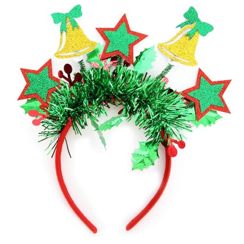 PLCPDM Weihnachts-Kopfschmuck, Urlaubskostüm, bunt gestreiftes Stirnband mit Cartoon-Glocken und Socken-Details für Partys von PLCPDM