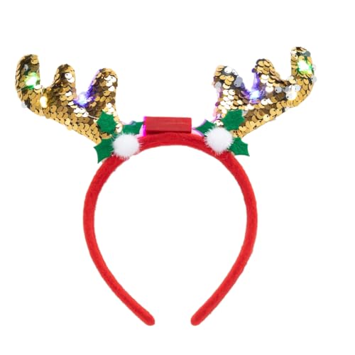 PLCPDM Weihnachts-Rentier-Horn-Stirnband mit Lichtern, Haarreifen, Party-Kopfschmuck, Kopfbedeckung, Party-Kopfschmuck von PLCPDM