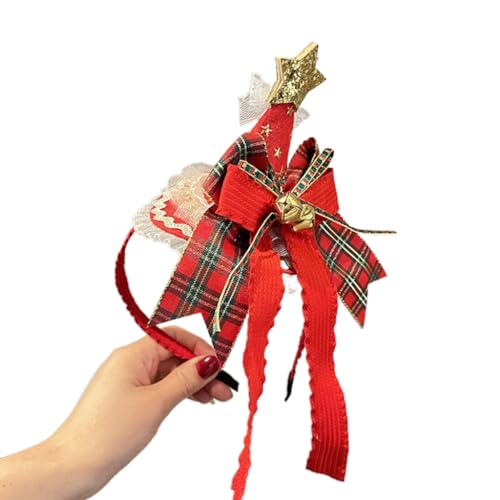 PLCPDM Weihnachtsfeier-Zubehör, Plaid-Schleife, Plüsch-Haarspangen, saisonales Stirnband, Familientreffen, Feiern, Verkleiden von PLCPDM