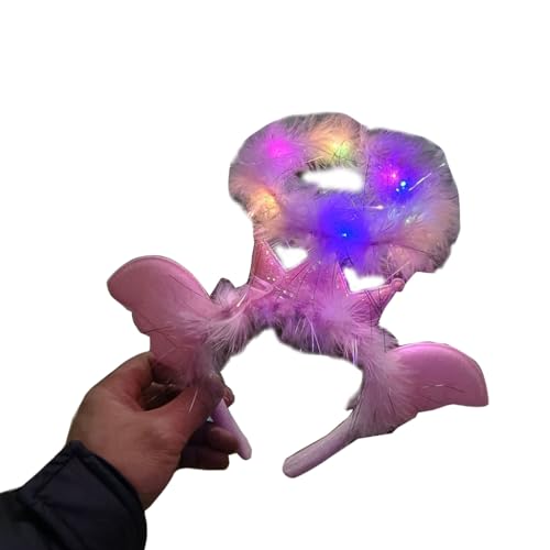 PLCPDM Weiße gefiederte Stirnbänder mit LED-Lichtern, Weihnachtsfeiertag, Kostümzubehör für Erwachsene und Jugendliche von PLCPDM