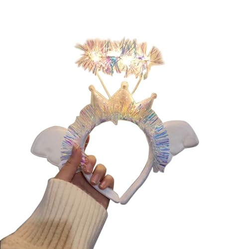 PLCPDM Weiße gefiederte Stirnbänder mit LED-Lichtern, Weihnachtsfeiertag, Kostümzubehör für Erwachsene und Jugendliche von PLCPDM