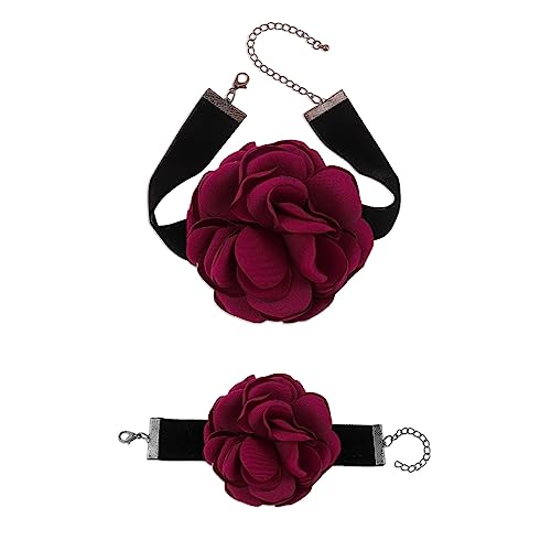 PLCPDM Y2K Schlüsselbeinkette mit übertriebenen, romantischen großen Rosen in 8 Farben, elegantes verstellbares Halsband, Y2K-Zubehör, Siehe Abbildung von PLCPDM