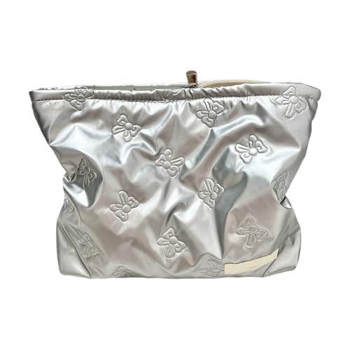 Reise-Kosmetiktasche, große Kapazität, Make-up-Tasche mit Reißverschluss, süße Kulturtasche, Handtasche, Make-up-Zubehör, Organizer, Geschenke, Kosmetik, Silberfarbene Schleife, Mass Beauty von PLCPDM