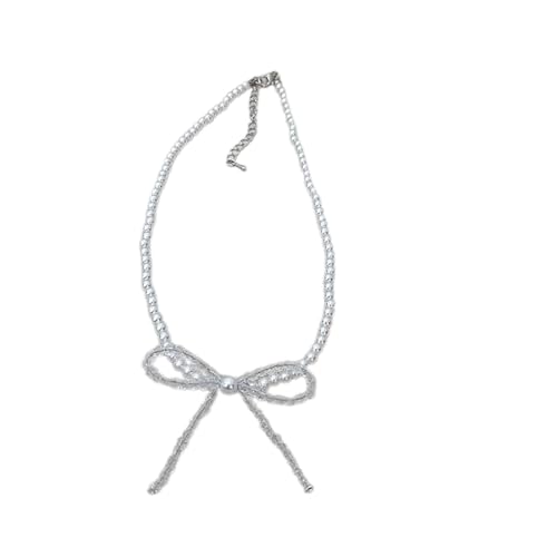 Schöne Perlen-Halskette; schimmernder Kristall-Schleifenanhänger, Halskette, Perlen-Halskette; Verzierung für Damen, Wie abgebildet von PLCPDM